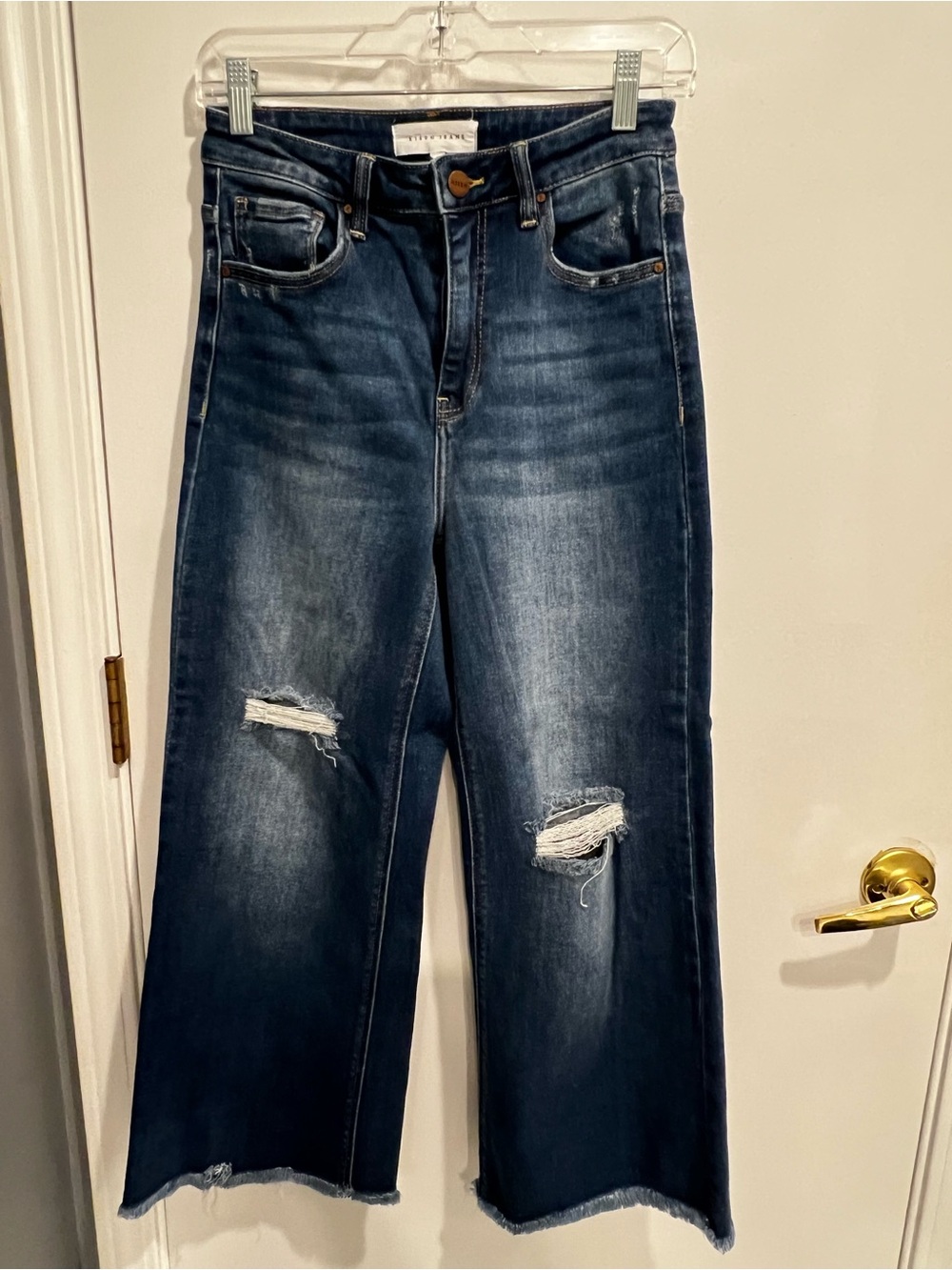 Risen Jeans High-Rise Distressed Wide-Leg - Dark Blue - Size 27